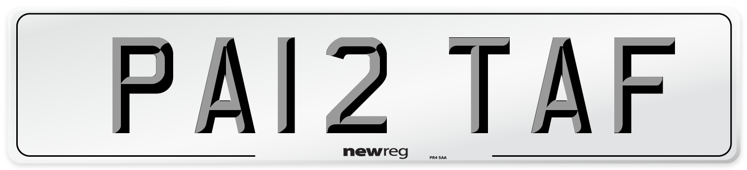 PA12 TAF Number Plate from New Reg